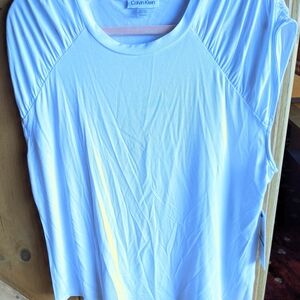 Calvin Klein Women's White Top Crewneck Knit Top, Capped Sleeve (XL) NWT
